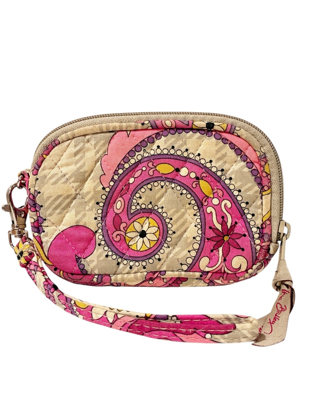 Vera Bradley Pink Paisley Tan Fabric Pouch Wristlet